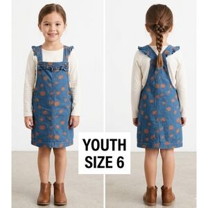 Max Studio Kids Denim Overall Pumpkin Print Dress Blue & Orange Size 6